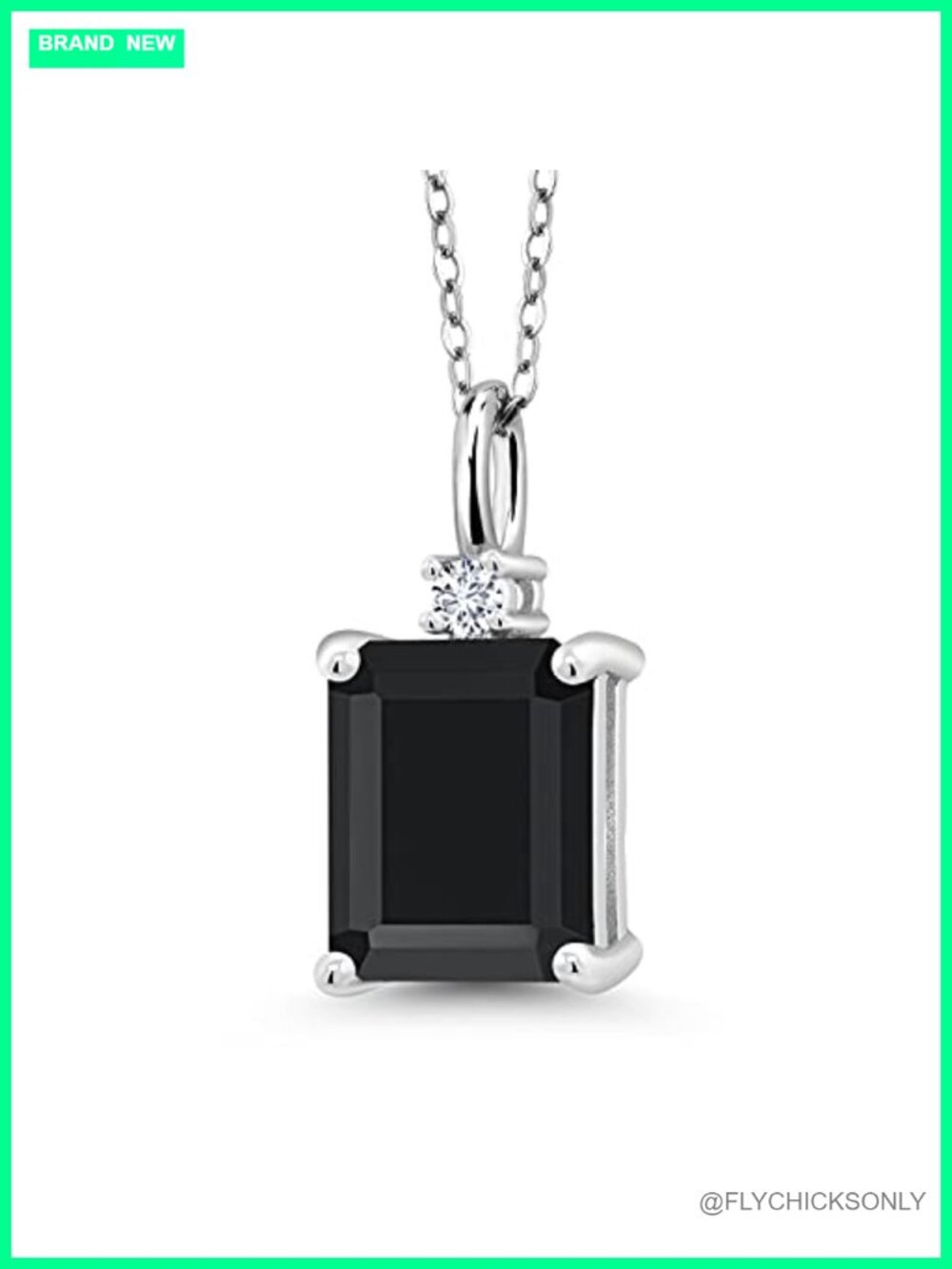 Emerald Cut Gemstone & Lab Grown Diamond Pendant Necklace 925 Sterling Silver